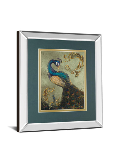 34x40 Peacock On Sage Il By Tiffany Hakimipour - Mirror Framed Print Wall Art - Blue