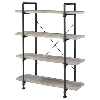 Delray - 4-Shelf Bookshelf - Gray Driftwood And Black