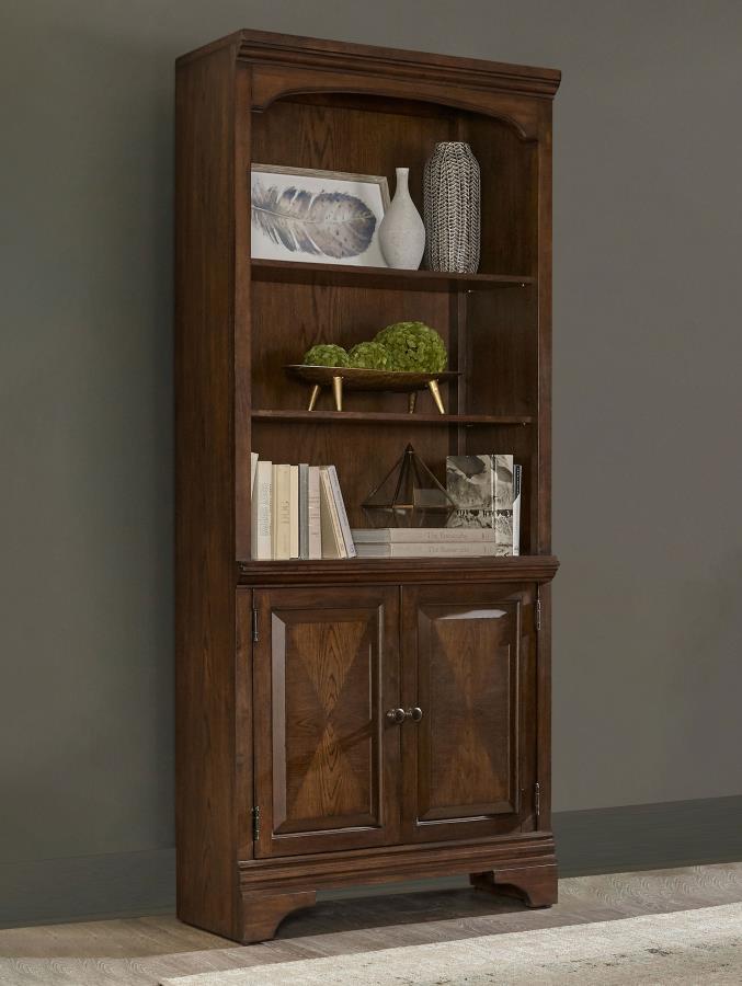 Hartshill - 3-Shelf Cabinet Bookcase - Burnished Oak