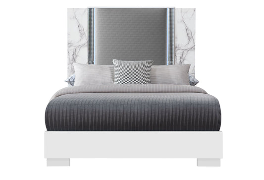 Ylime - Queen Bed With LED - White Marble