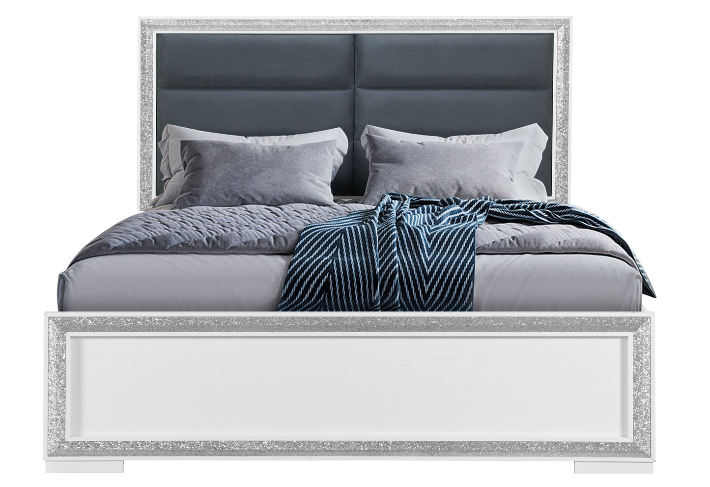 Andros - 5 Piece Full Bedroom Set With LED - Silver