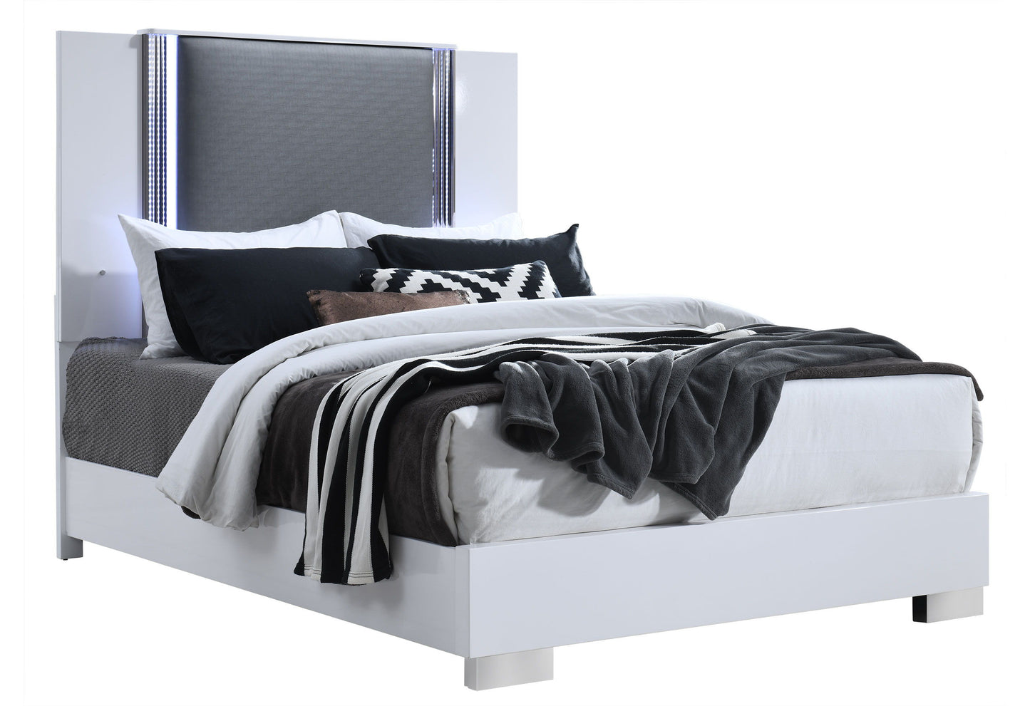 Ylime - Queen Bed With LED - Smooth White