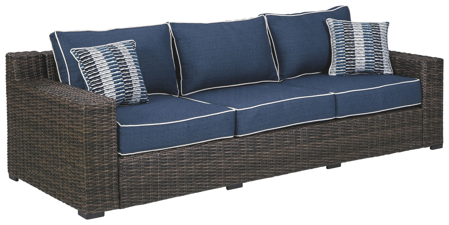 Grasson - Brown / Blue - Sofa With Cushion