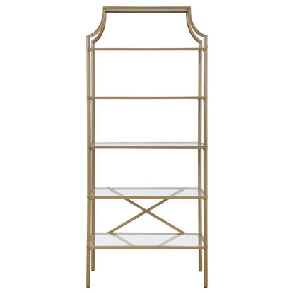 Serena - 5-Shelf Glass Bookshelf - Gold