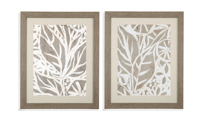 Mudcloth Foliage - Framed Print (Set of 2) - Light Brown