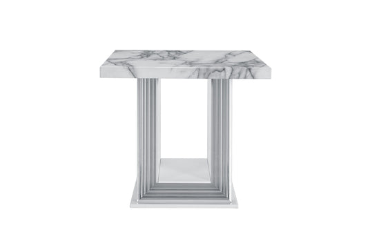 Ylime - Marble End Table - Light Gray / White