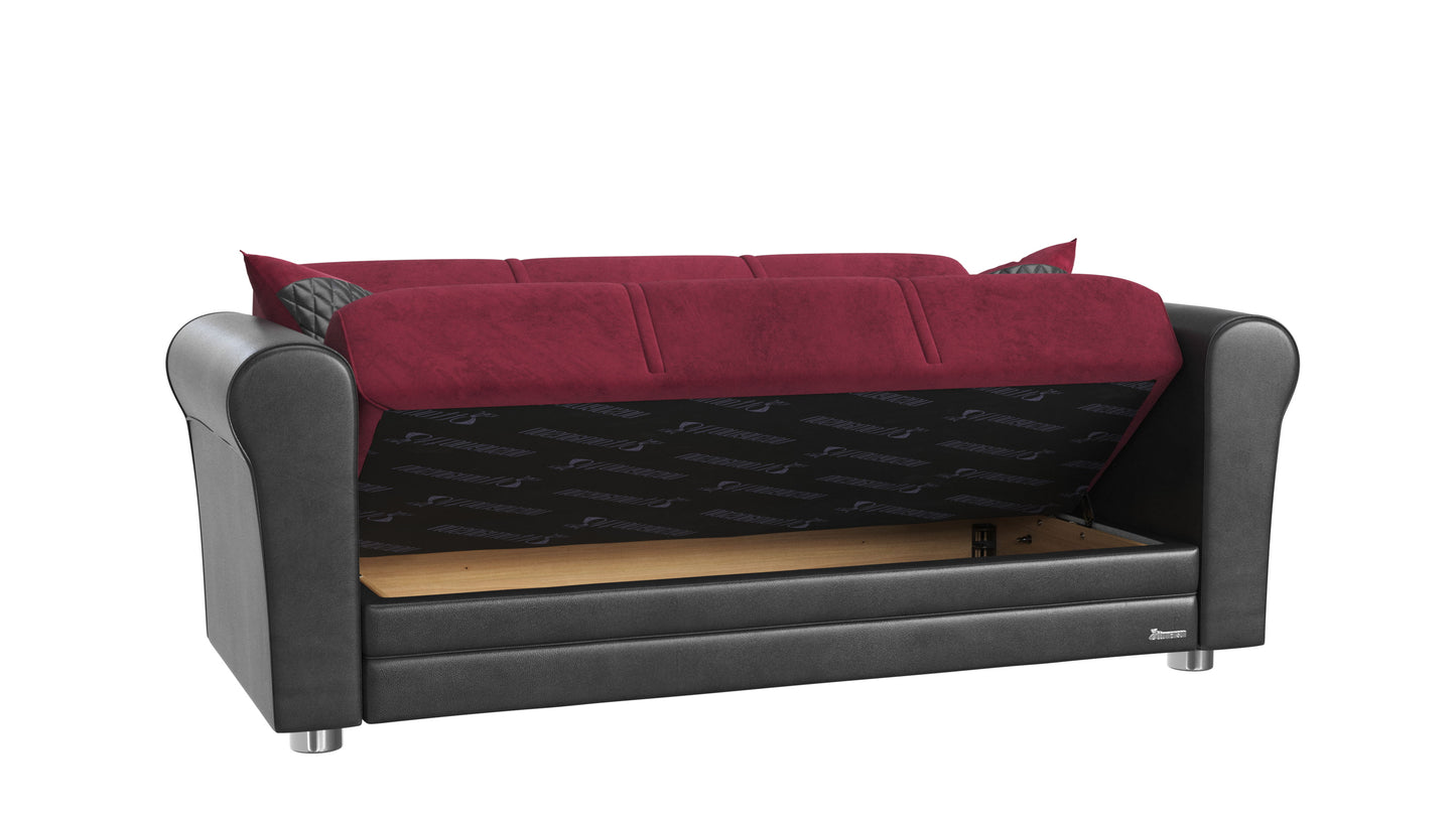 Ottomanson Avalon - Convertible Loveseat With Storage - Burgundy & Black