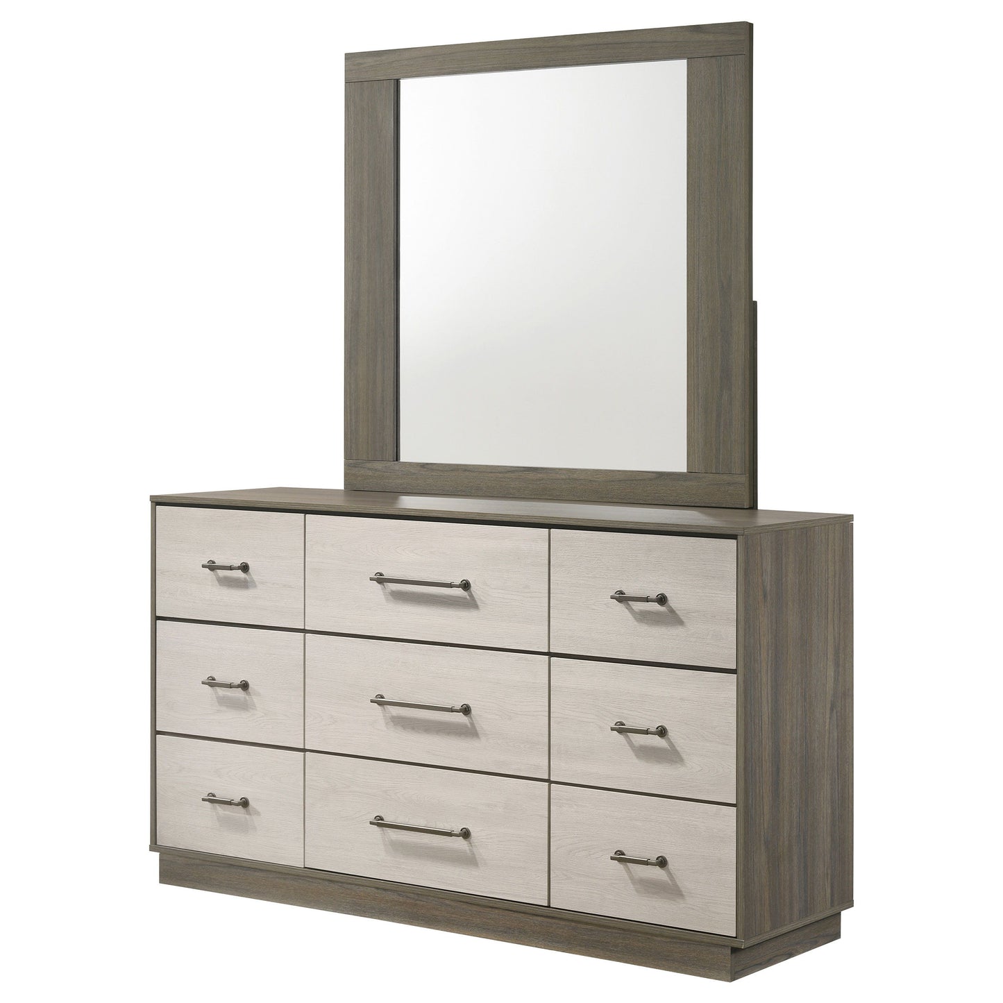 Fenwick - 9-Drawer Dresser With Mirror - Gray Oak