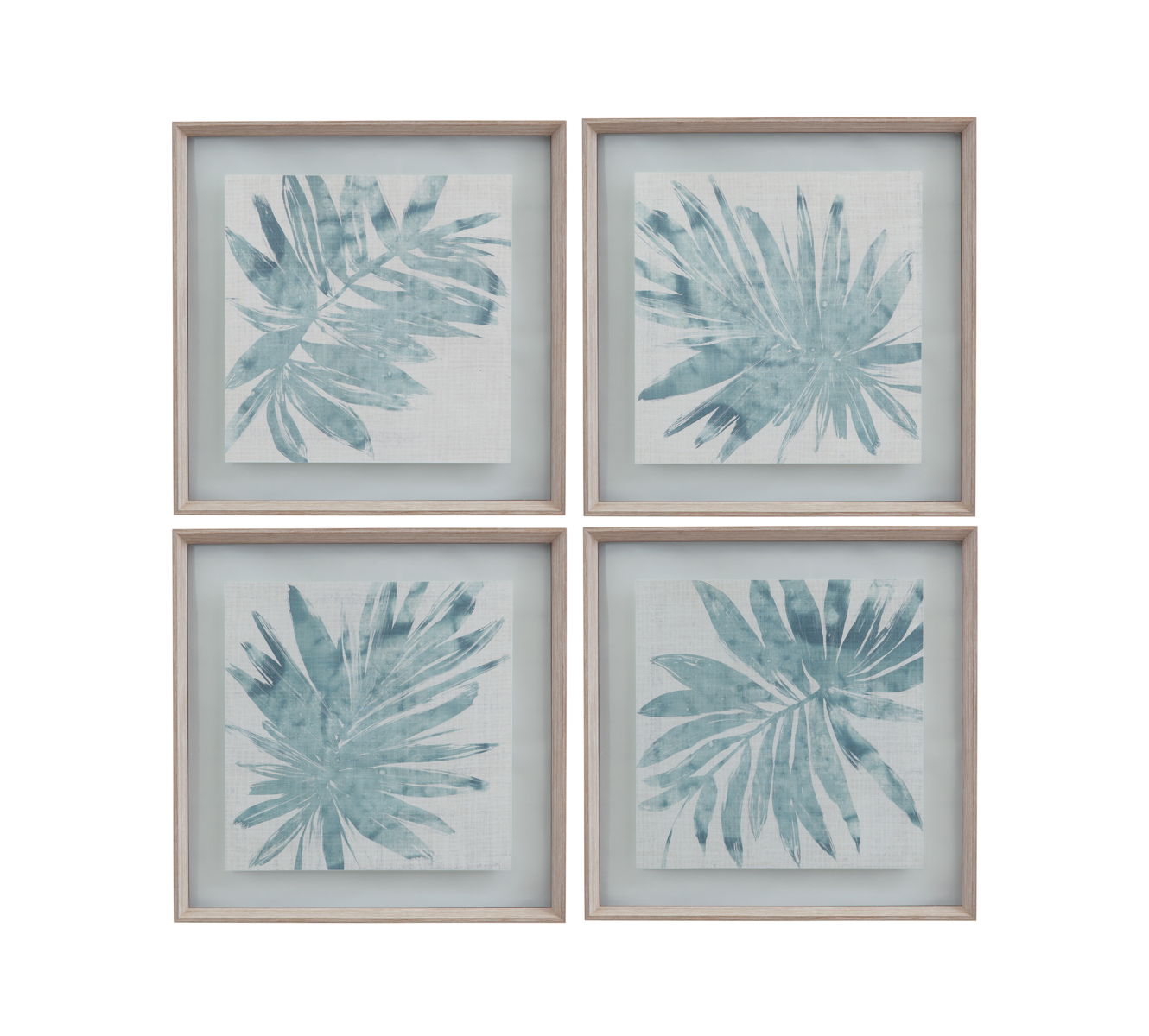 Burlap Ocean Palm - Framed Print (Set of 4) - Light Blue