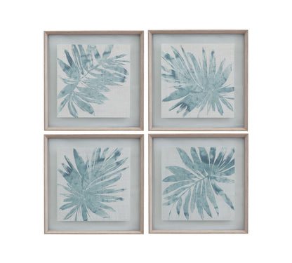 Burlap Ocean Palm - Framed Print (Set of 4) - Light Blue