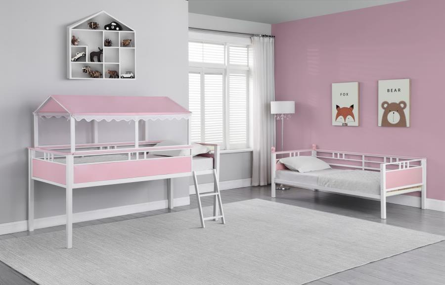 Alexia - Twin Over Twin Workstation Bunk Bed - Pink And White