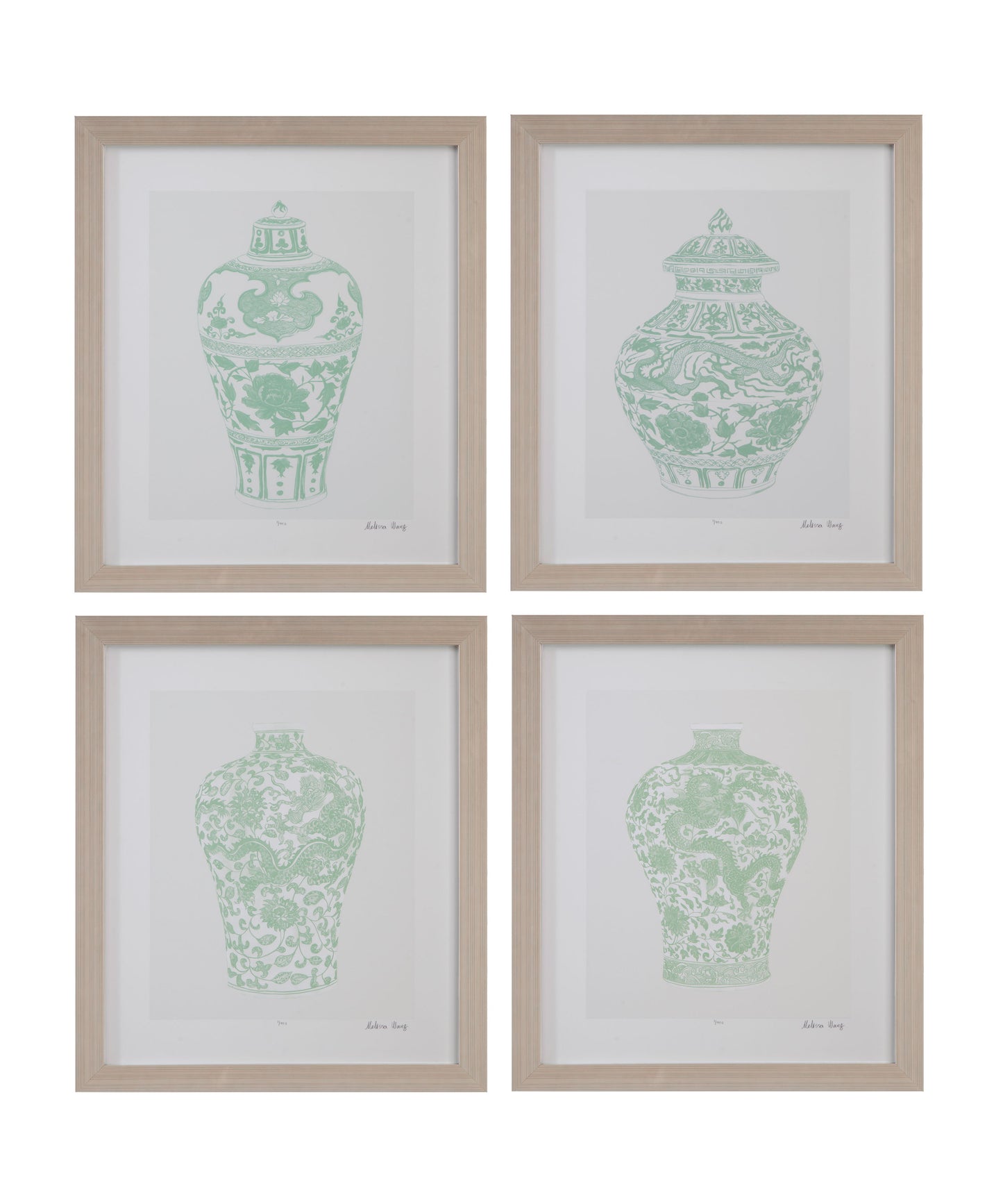 Mint Vases - Framed Print (Set of 4) - Green