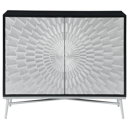 Josie - 2 Door Wood Sunburst Accent Cabinet - Black And Silver