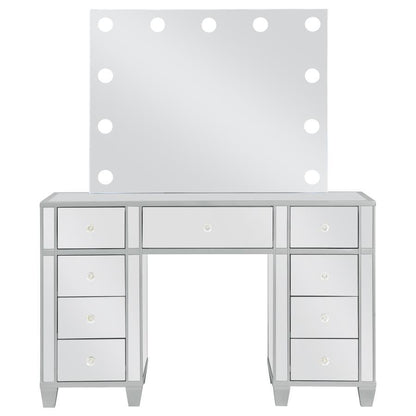 Allora - 9-Drawer Vanity Set With Lighting - Metallic Silver