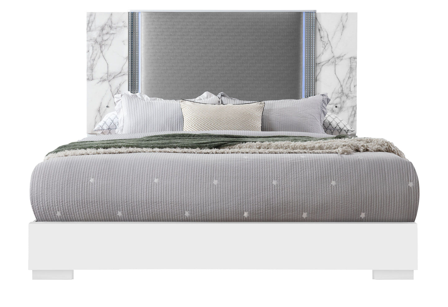 Ylime - King Bed With LED - White Marble