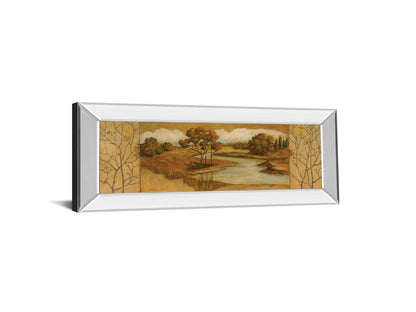 River Scene II - Mirror Framed Print Wall Art - Dark Brown