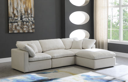 Plush - Velvet Standart Comfort Modular Sectional 4 Piece - Cream - Fabric