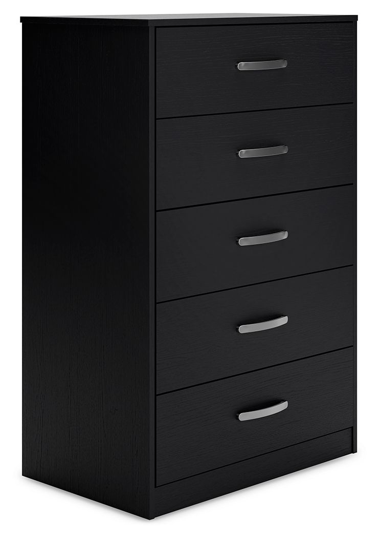 Finch - Black - Five Drawer Chest - 46" Height