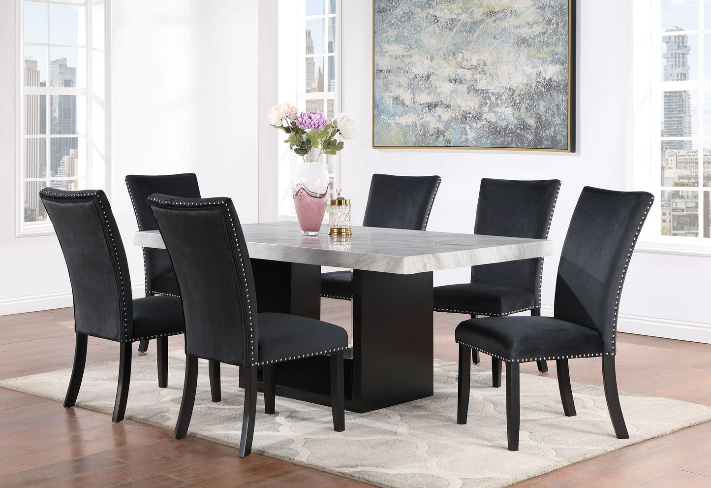 D02 Dining Table And Four D03 Dining Chairs - Black