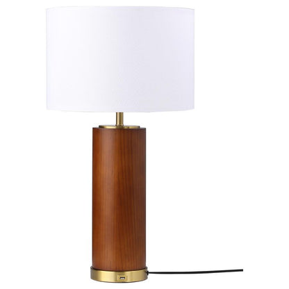 Aziel - Drum Shade Wood Frame Table Lamp - Cappuccino