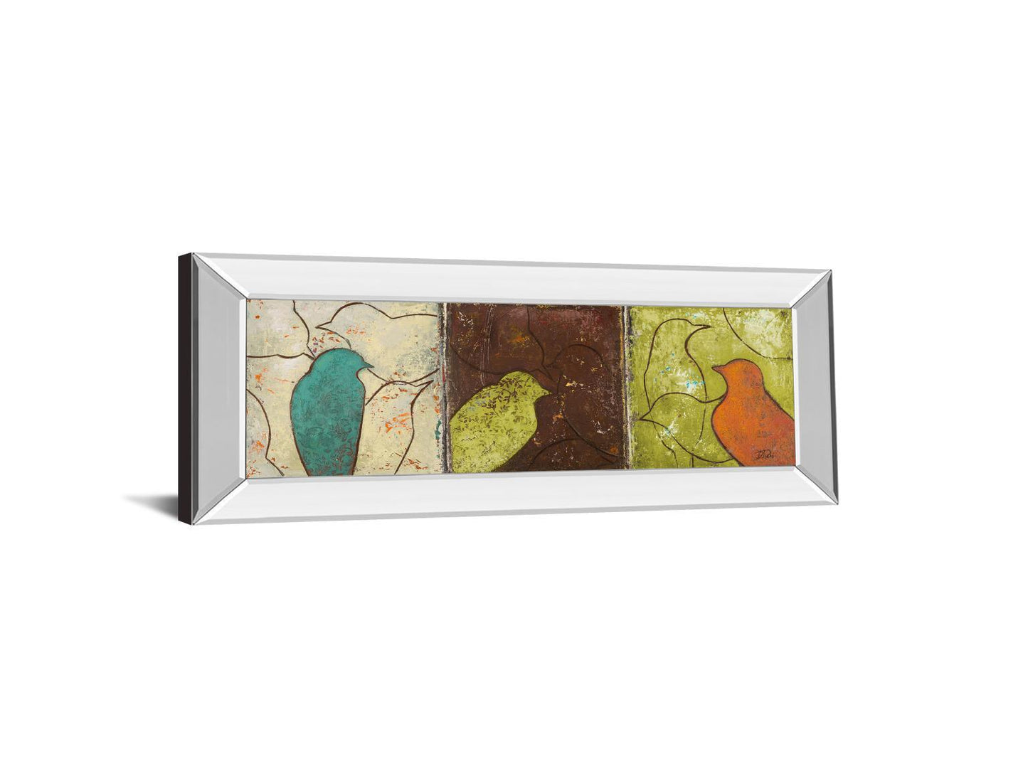 Lovely Birds Il By Patricia Pinto - Mirror Framed Print Wall Art - Dark Brown