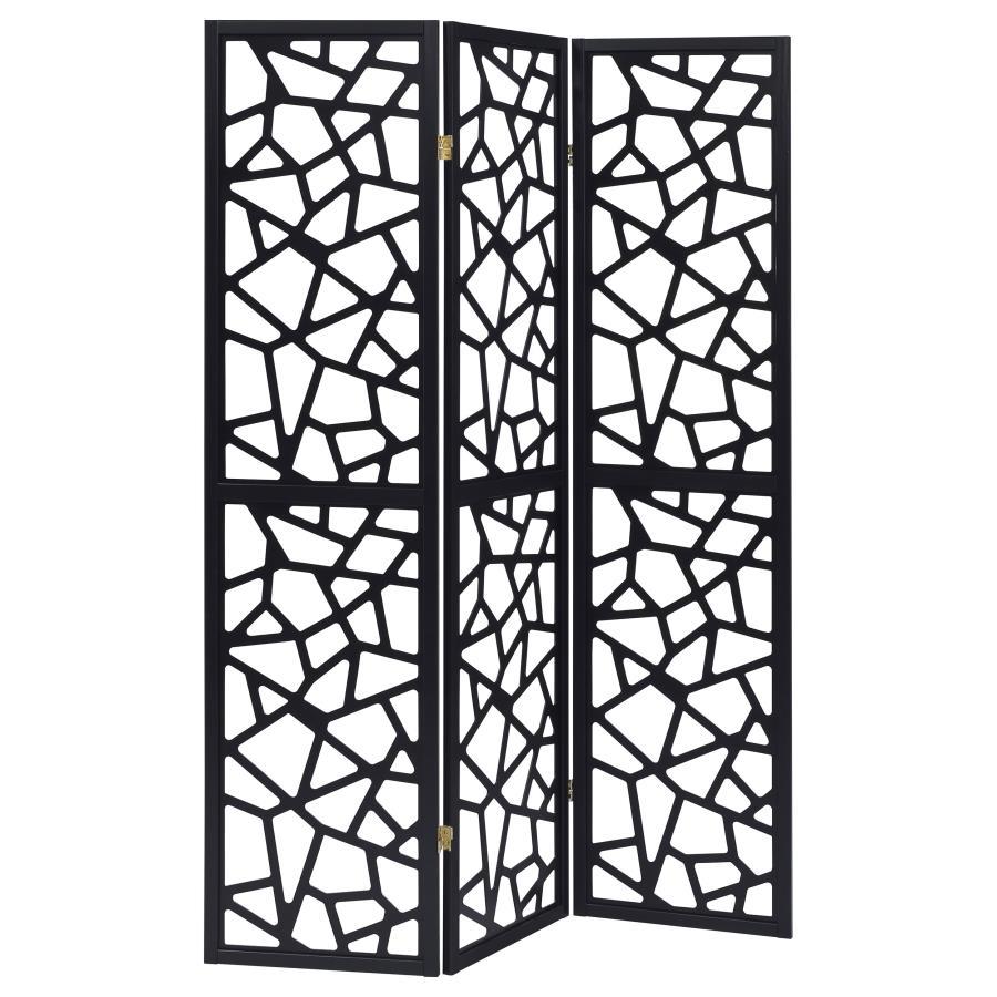 Nailan - 3-Panel Room Divider Folding Screen Open Mosaic - Black