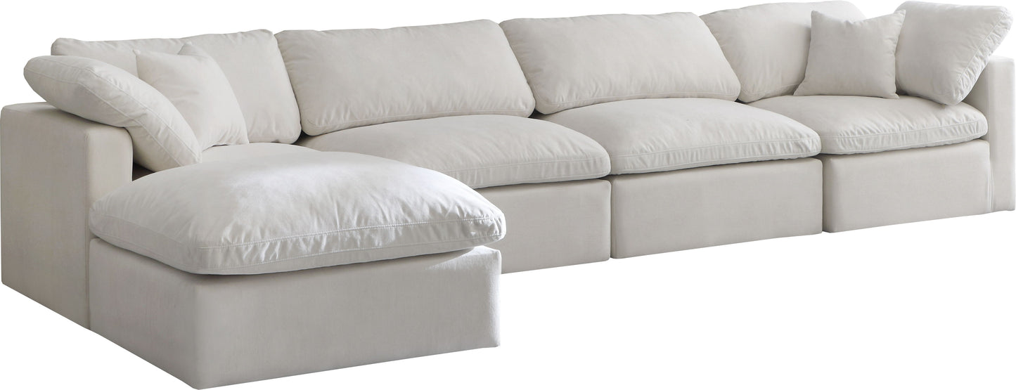 Plush - Velvet Standart Comfort Modular Sectional 5 Piece - Cream - Fabric