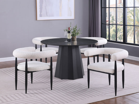 Camden - 5 Piece Round Faux Marble Top Dining Table Set - Black