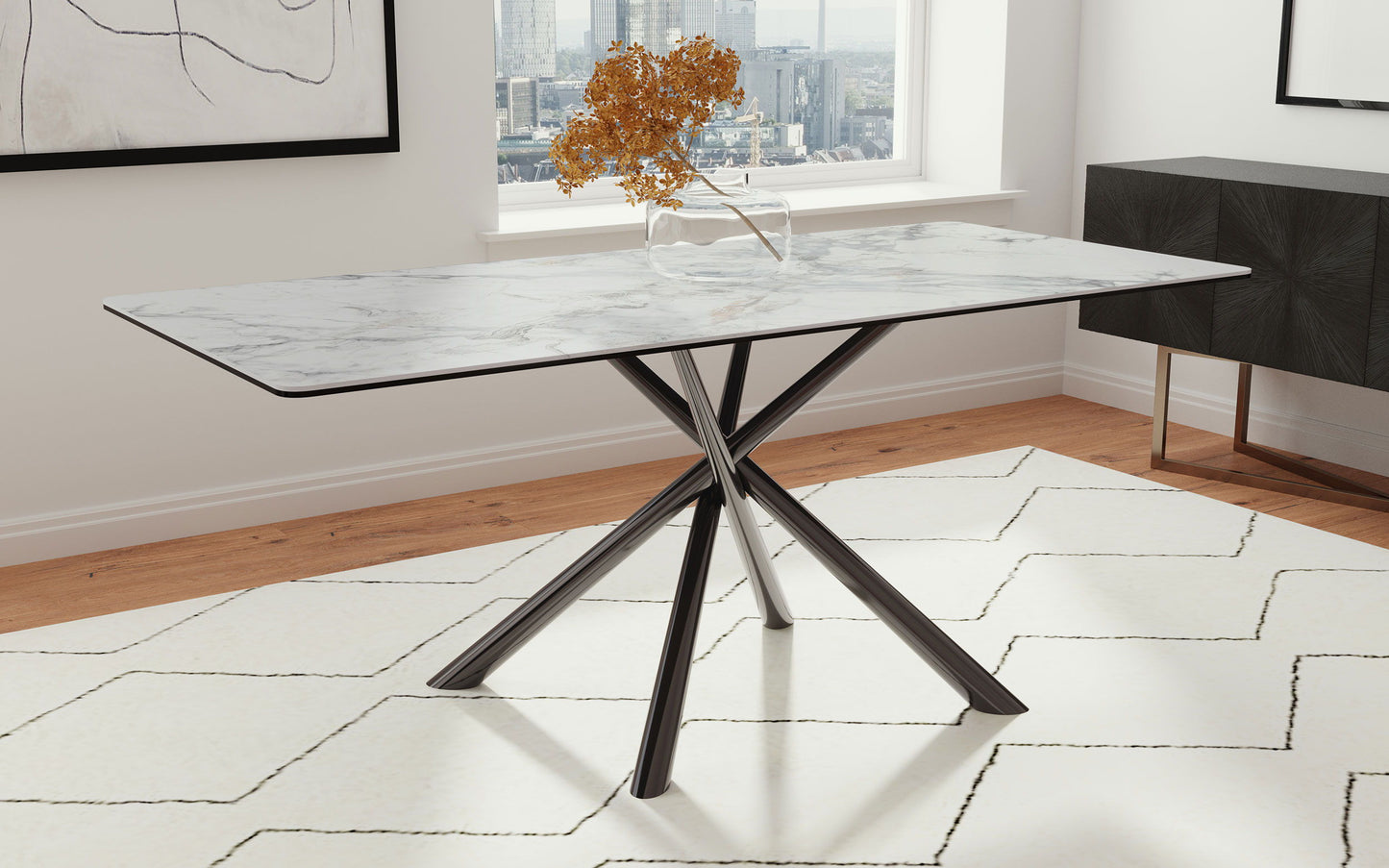 Carvell - Rectangular Sintered Stone Dining Table - Mirage White