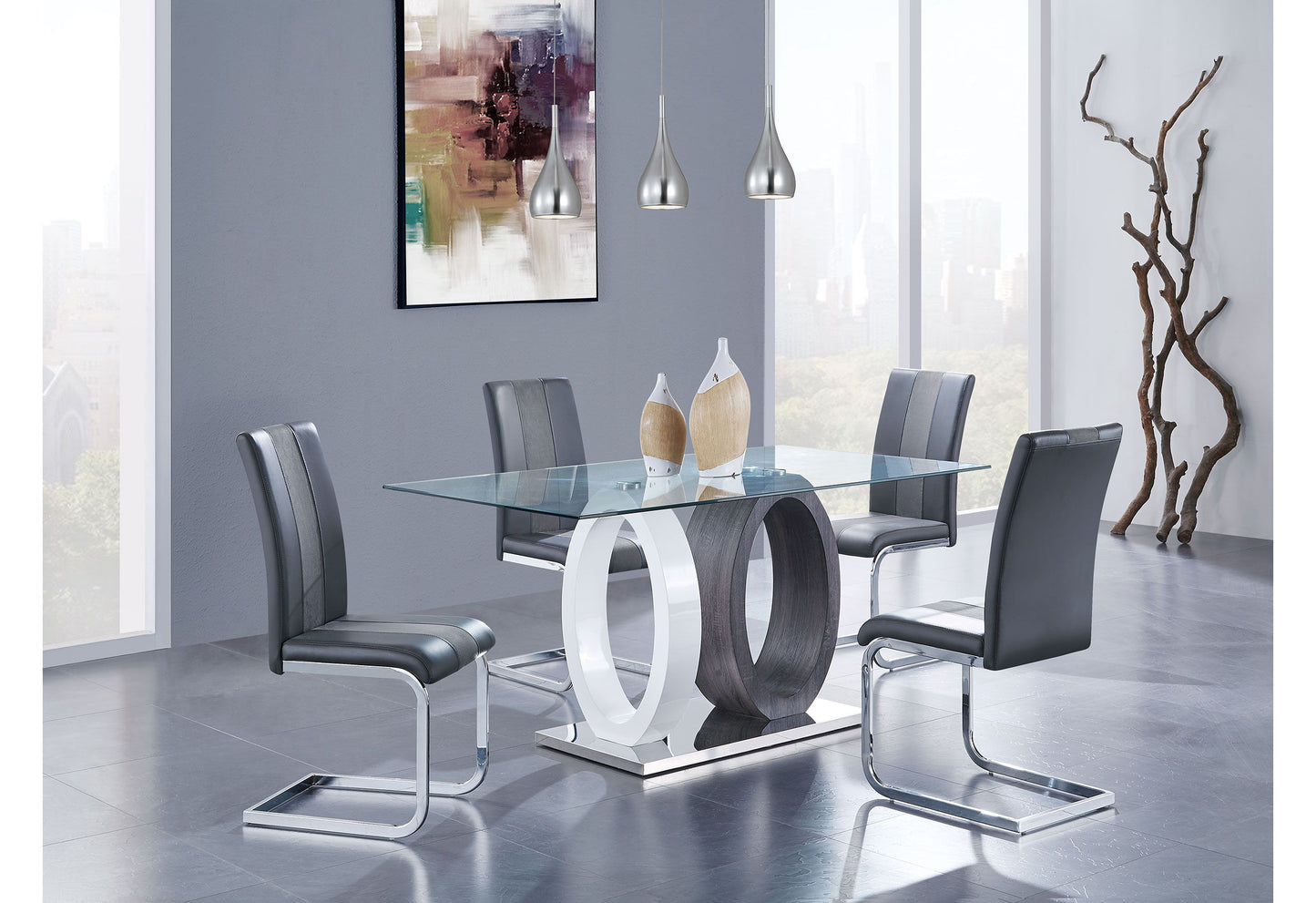 D1628 - Dining Table - Silver / White / Clear