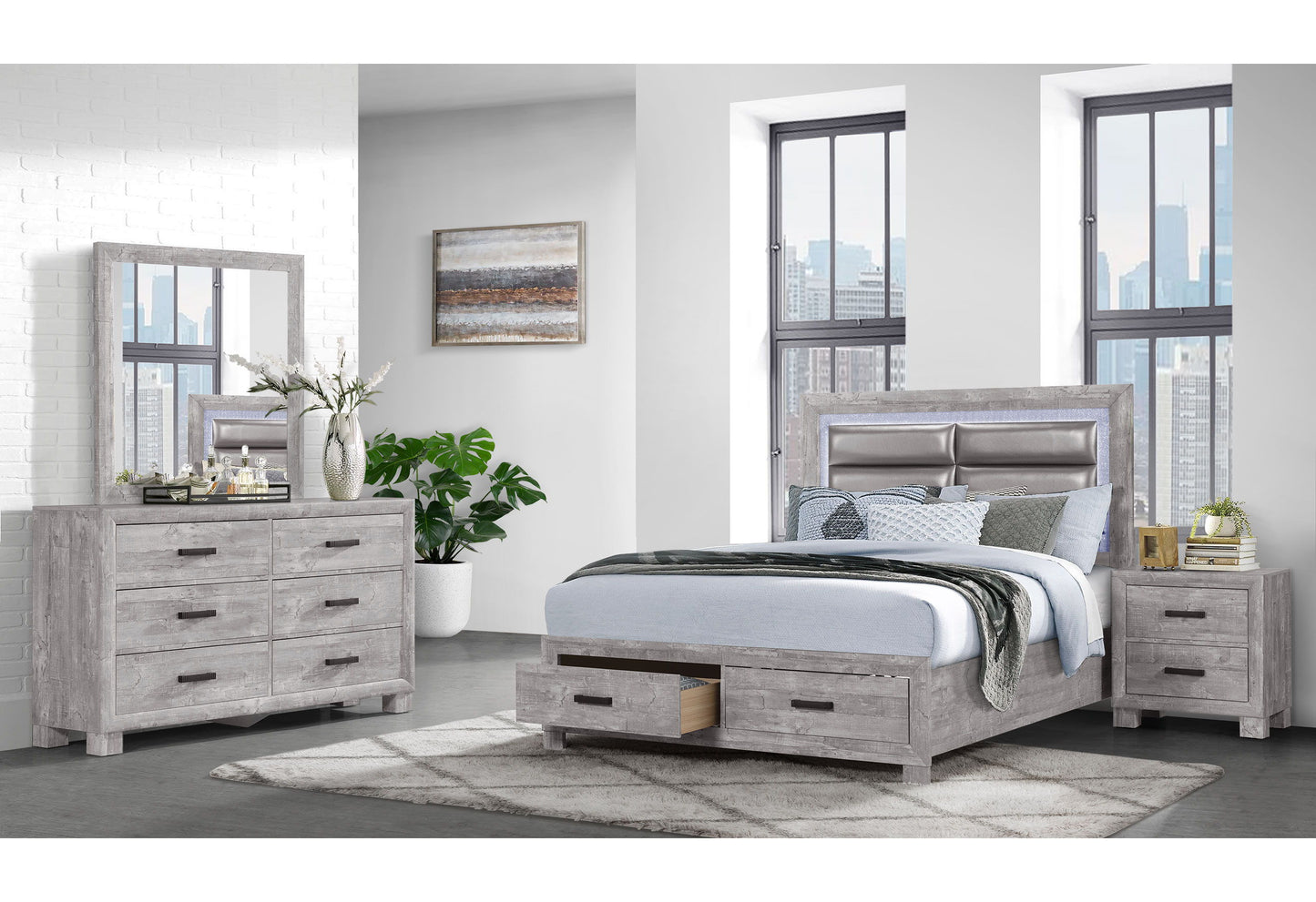 Nolan - 5 Piece Full Bedroom Set - Gray