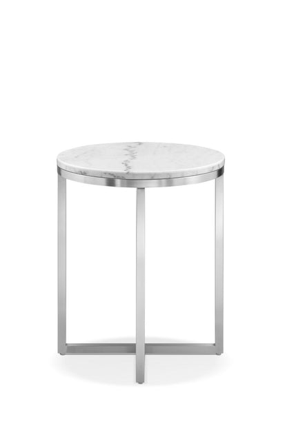 Esme - Round End Table - White Marble And Brushed Nickel