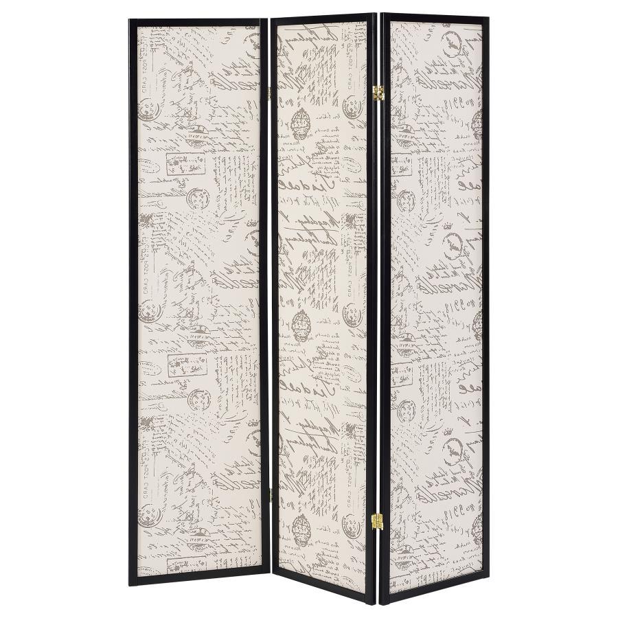 Felice - 3-Panel Room Divider Folding Screen - French Script