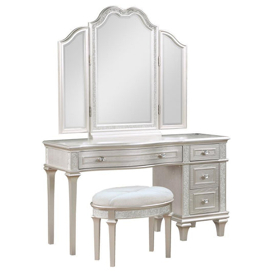 Evangeline - 4-Drawer Vanity Set With Stool - Silver Oak