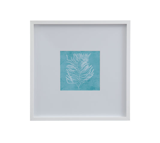 White Coral On Blue - III Framed Print - Blue / White