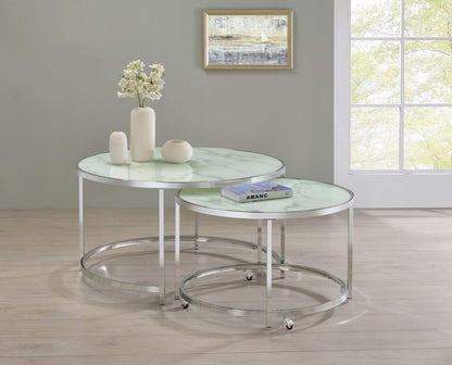 Lynn - 2 Piece Round Glass Top Nesting Coffee Table - Chrome