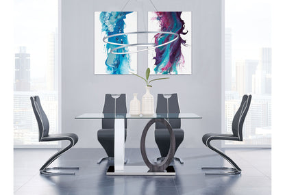 D1628 - Dining Table - Clear / Dark Gray / Silver / White