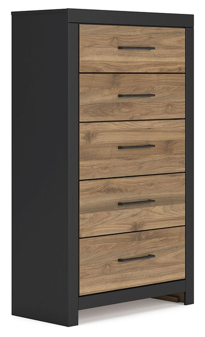 Vertani - Black / Honey Brown - Five Drawer Chest