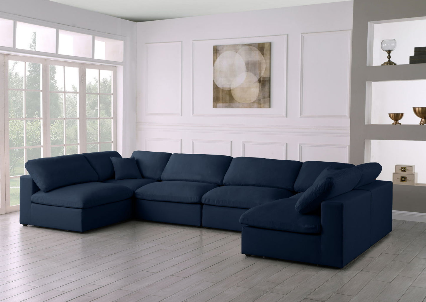 Serene - Textured Fabric Deluxe Comfort Modular Sectional 6 Piece - Navy - Fabric