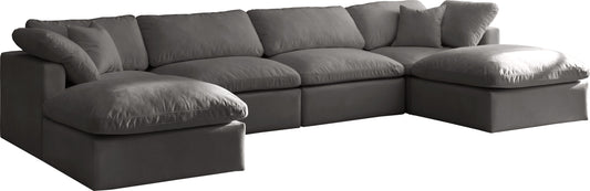 Plush - Velvet Standart Comfort Modular Sectional 6 Piece - Grey - Fabric