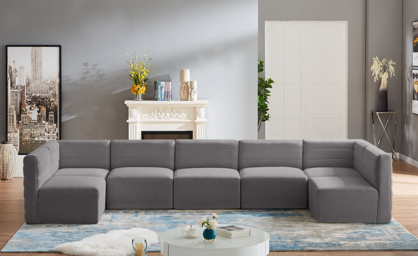 Quincy - Modular Sectional 7 Piece - Grey - Fabric