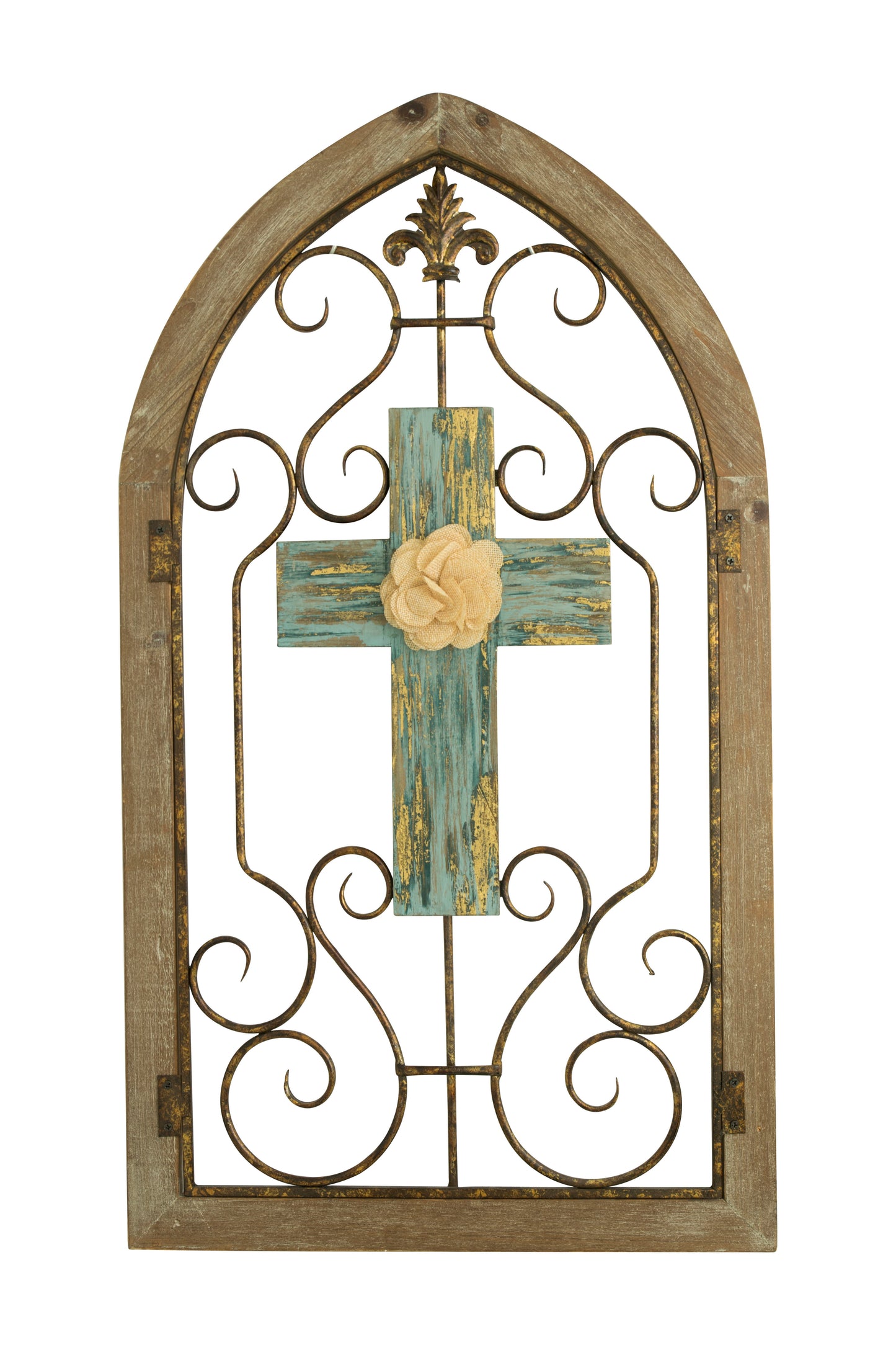 Wood Frame With Metal Scrolls - Light Brown