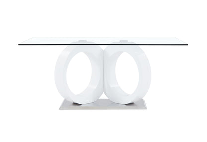 D9002 - Dining Table - Clear / Silver / White