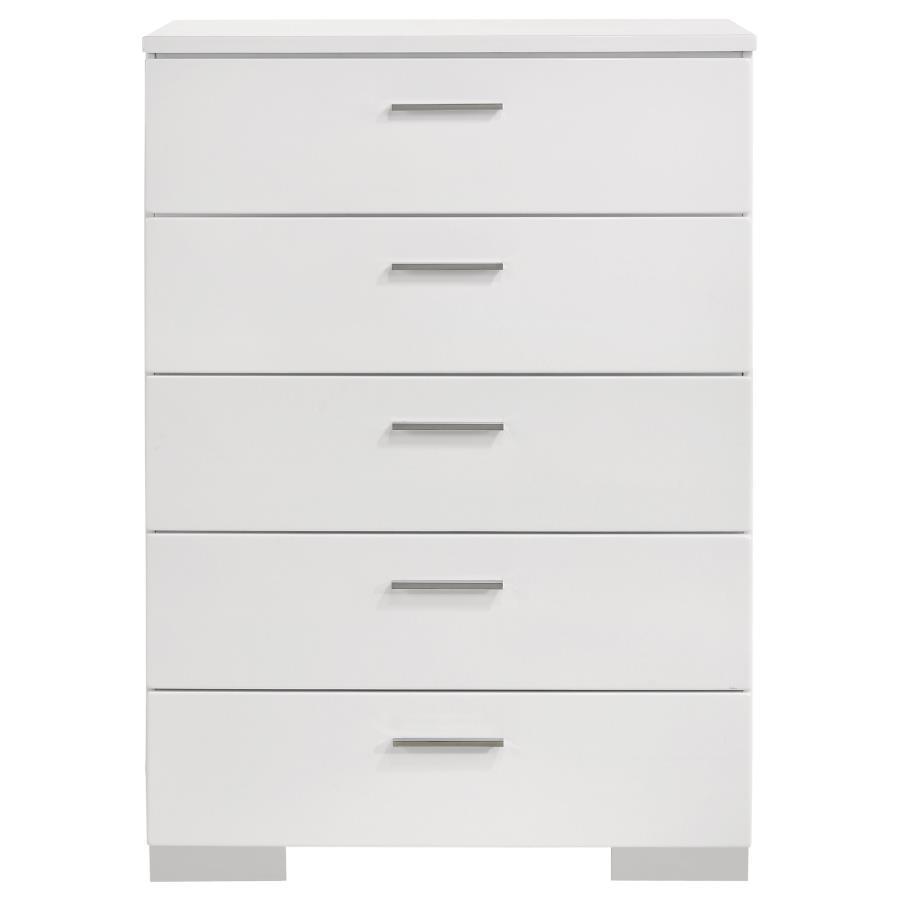 Felicity - 5-Drawer Bedroom Chest - White High Gloss