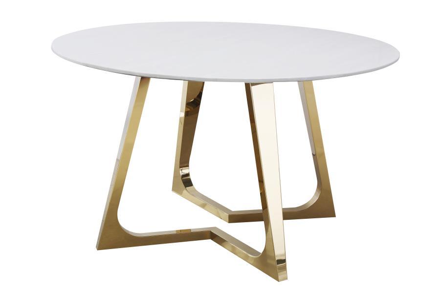 Gwynn - Round Marble Stainless Steel Dining Table - Gold