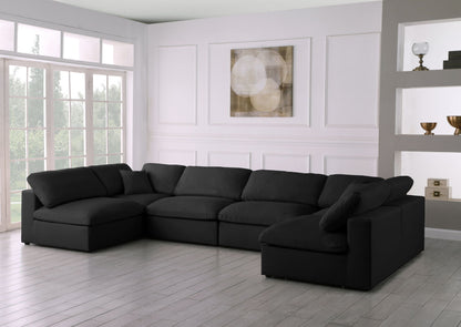 Serene - Linen Textured Fabric Deluxe Comfort Modular Sectional 6 Piece - Black - Fabric