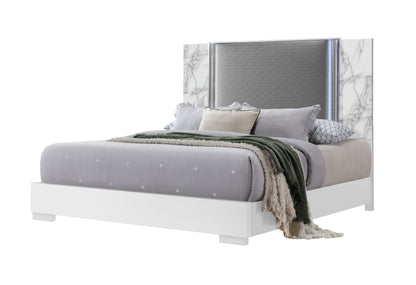 Ylime - King Bed With LED - White Marble