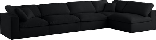 Serene - Linen Textured Fabric Deluxe Comfort Modular Sectional 5 Piece - Black - Fabric