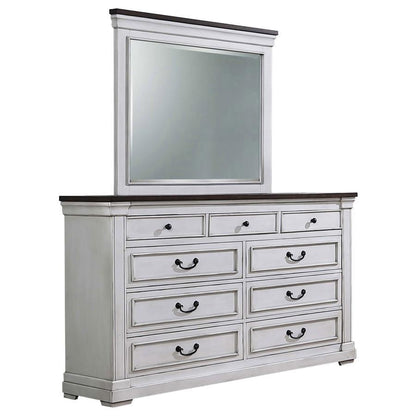 Hillcrest - 9-Drawer Dresser With Mirror - Distressed White