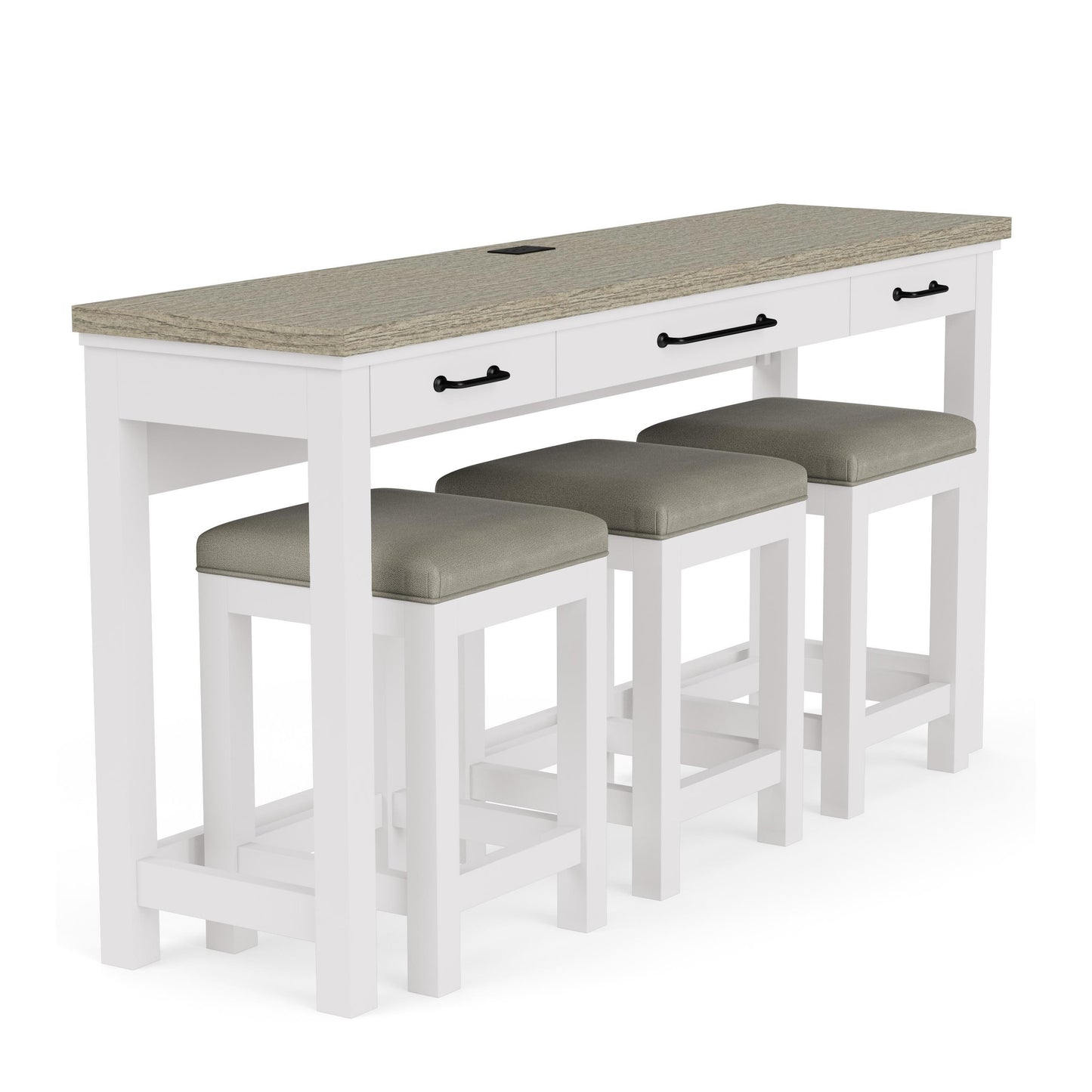 Cora - Sofa Table With 3 Stools - Cloud / Fog